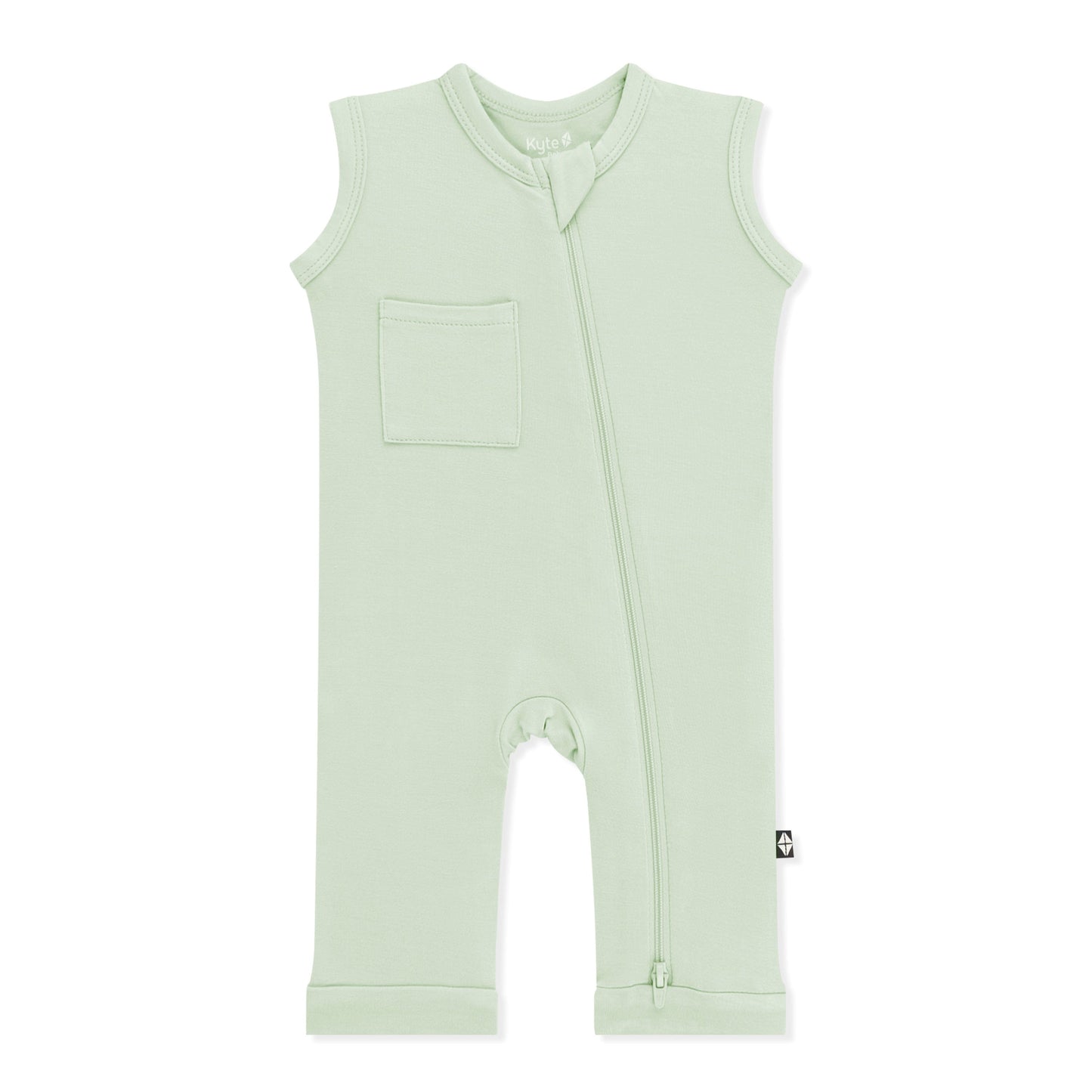 Zippered Sleeveless Romper in Basil