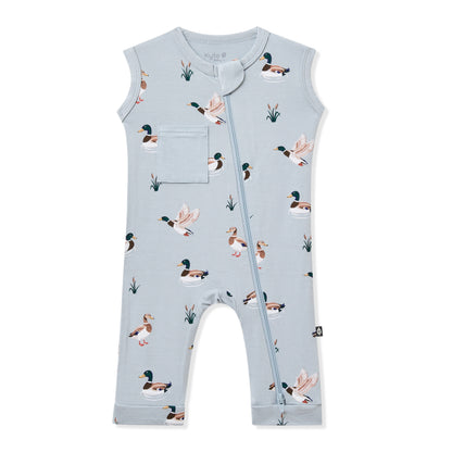 Zippered Sleeveless Romper in Mallard Duck