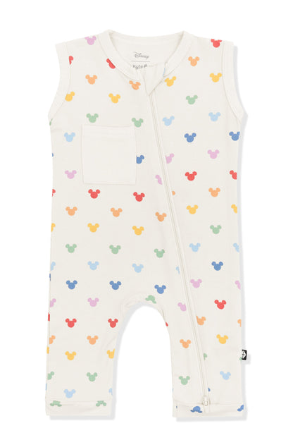 Zippered Sleeveless Romper in Pastel Mickey Mouse