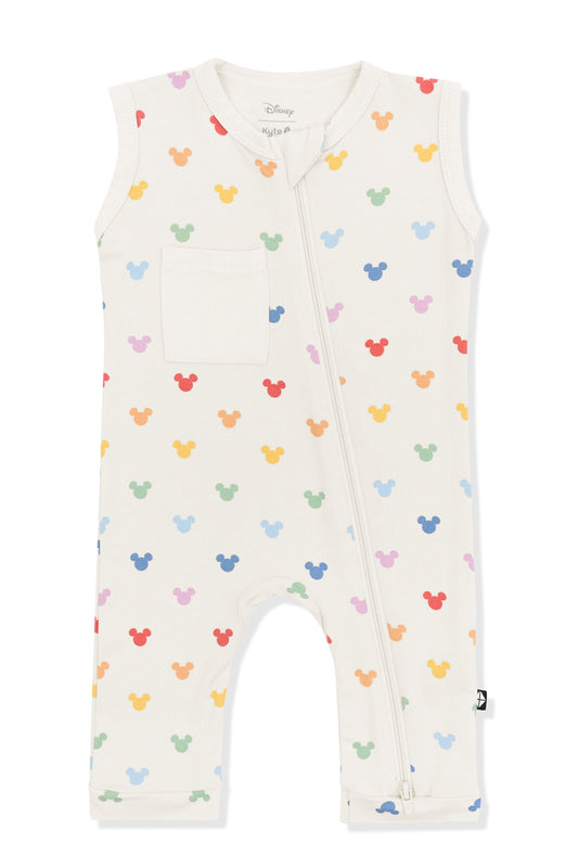 Zippered Sleeveless Romper in Pastel Mickey Mouse