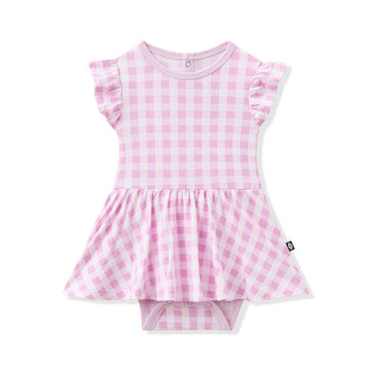 Twirl Bodysuit Dress in Gingham Thistle