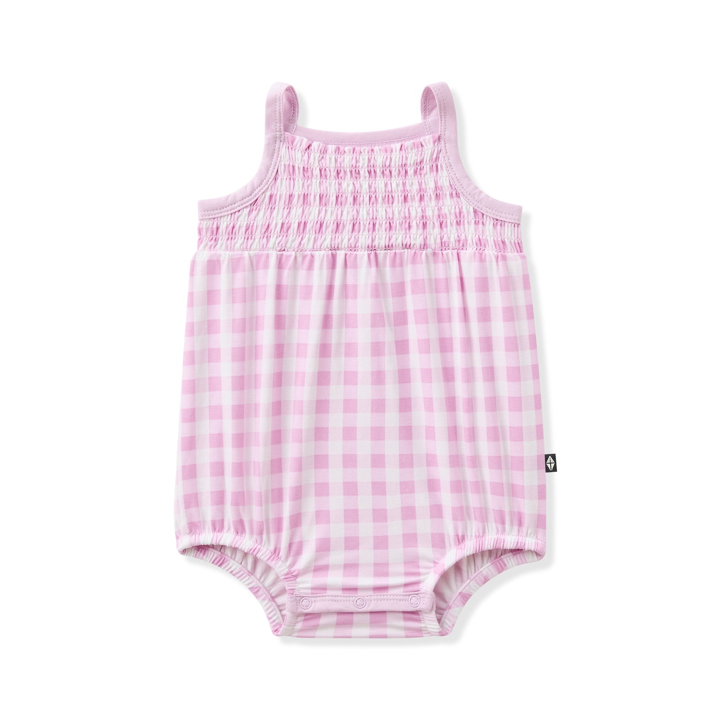 Smocked Bubble Romper in Gingham Thistle