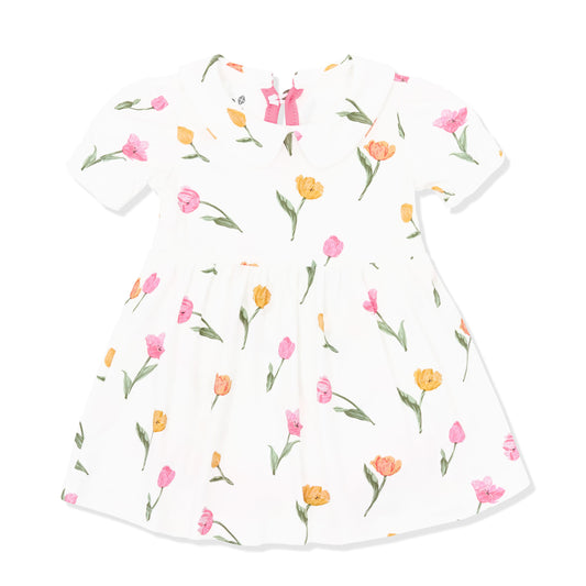Peter Pan Collar Bodysuit Dress in Tulip
