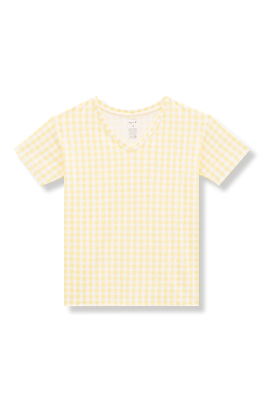 Women's Relaxed Fit V-Neck in Gingham Chamomile