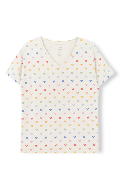 Women's Relaxed Fit V-Neck in Pastel Mickey Mouse