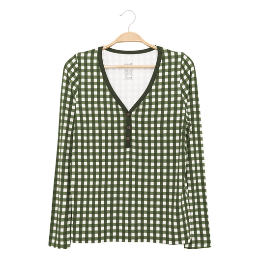 Women's Long Sleeve Henley Tee in Gingham Fir