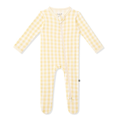 Zippered Footie in Gingham Chamomile