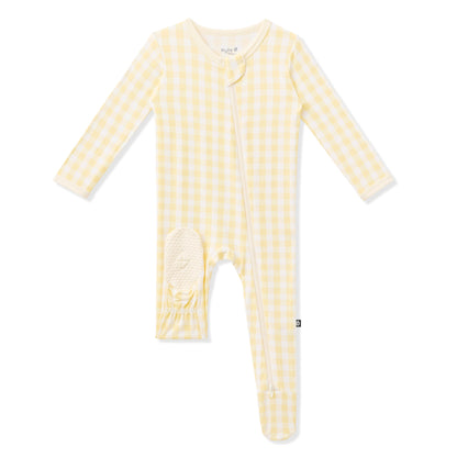 Zippered Footie in Gingham Chamomile