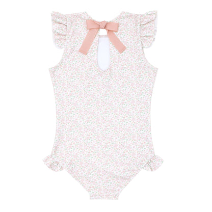 girls antique floral ruffle cap sleeve one piece