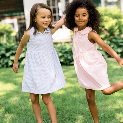girls powder blue stripe french terry tennis dress