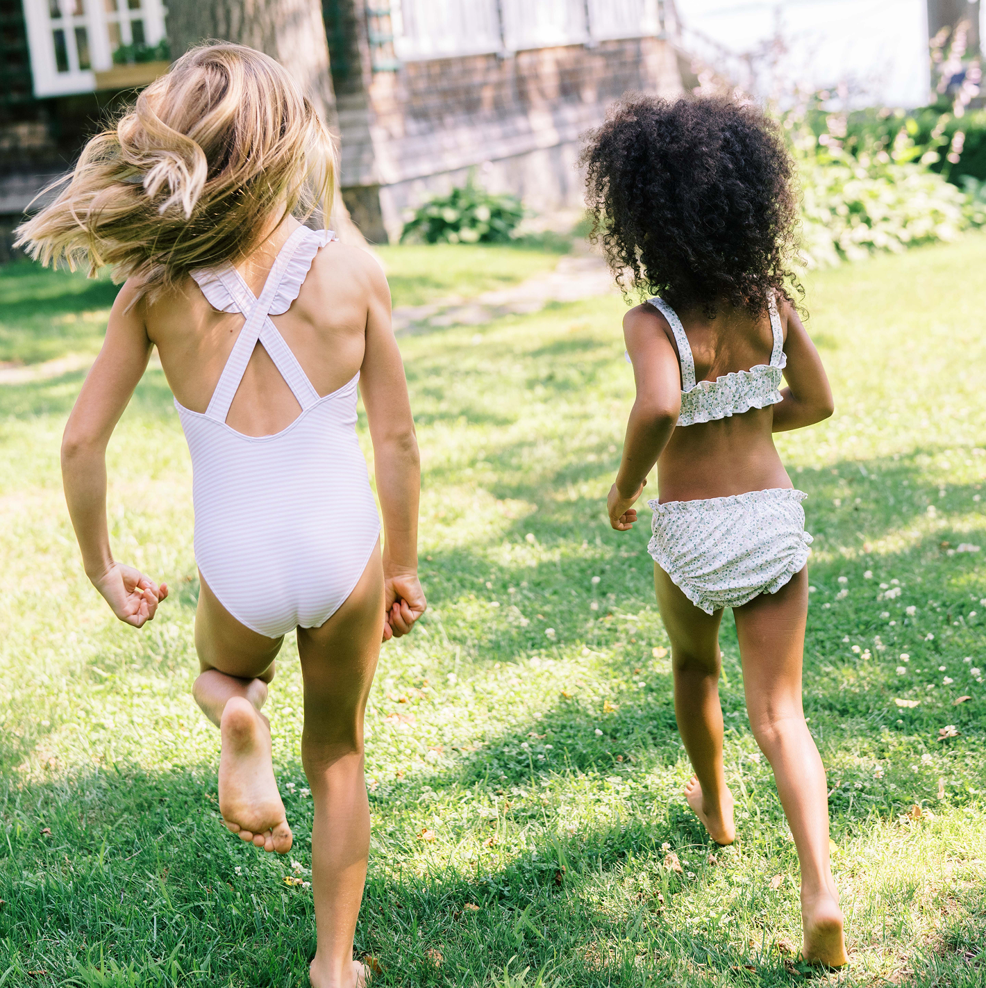 girls pink stripe crossover one piece