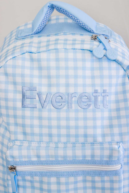 Kids Embroidered Backpack | Blue Gingham