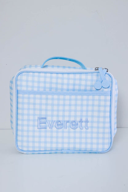 Kids Embroidered Lunchbox | Blue Gingham
