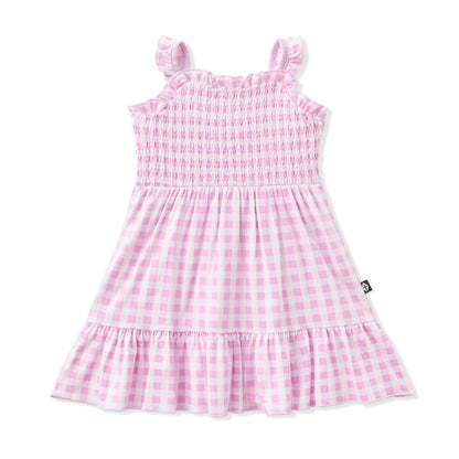 Smocked Dress in Gingham Thistle