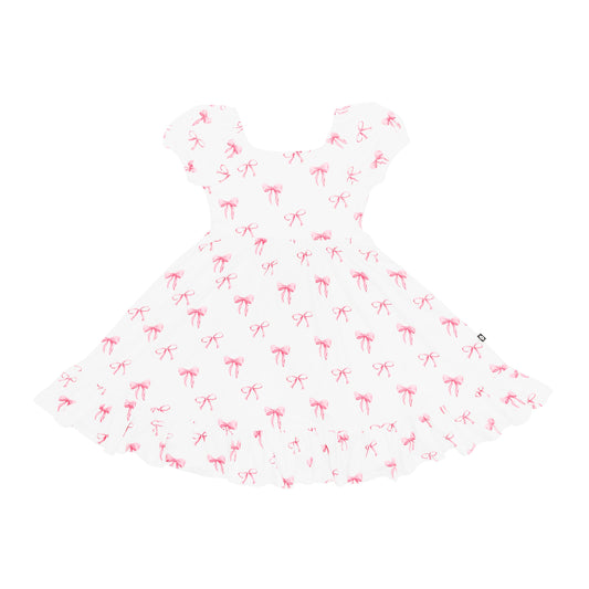 Puff Sleeve Twirl Dress in Bow