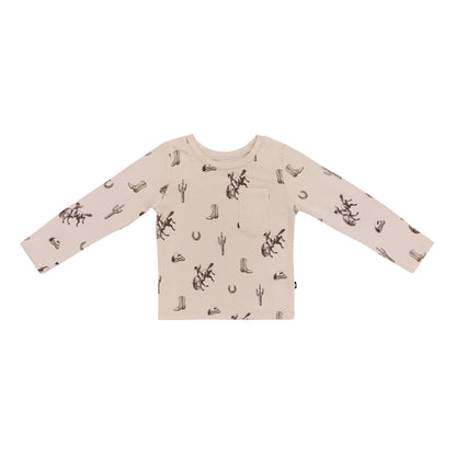 Long Sleeve Toddler Crew Neck Tee in Classic Cowboy