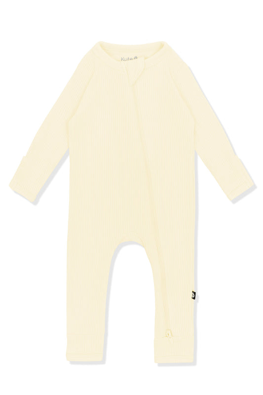 Ribbed Zipper Romper in Chamomile