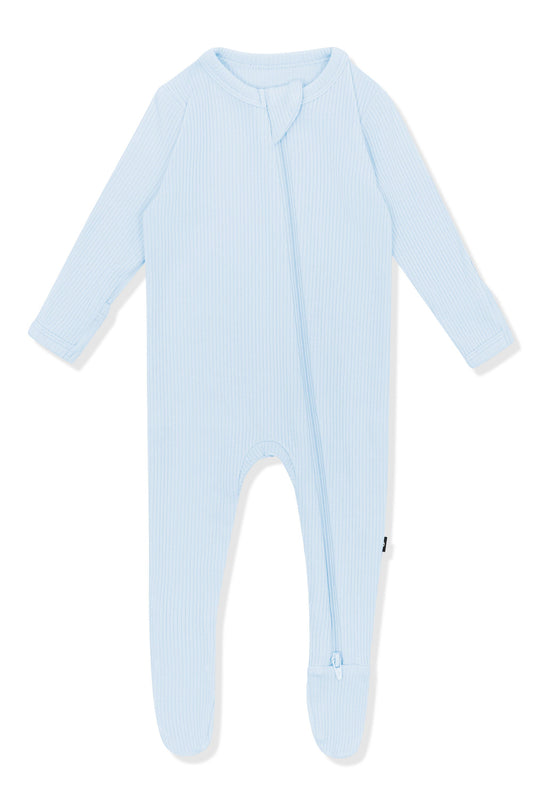 Ribbed Zipper Footie in Breeze