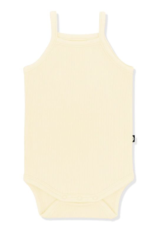 Ribbed Spaghetti Strap Bodysuit in Chamomile