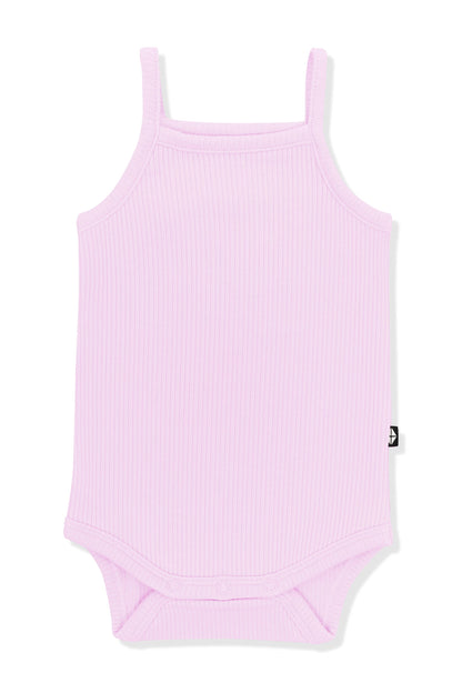 Ribbed Spaghetti Strap Bodysuit in Thistle