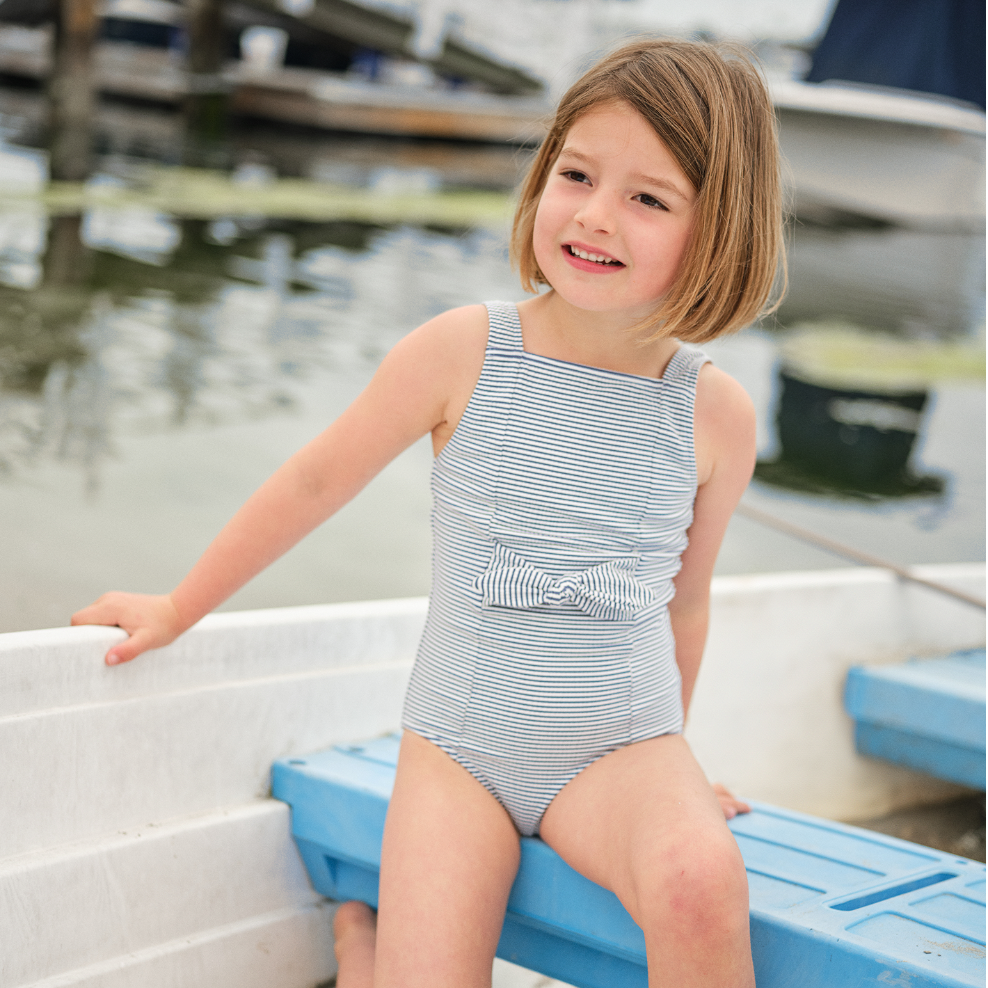 girls harbor stripe tie-front one piece