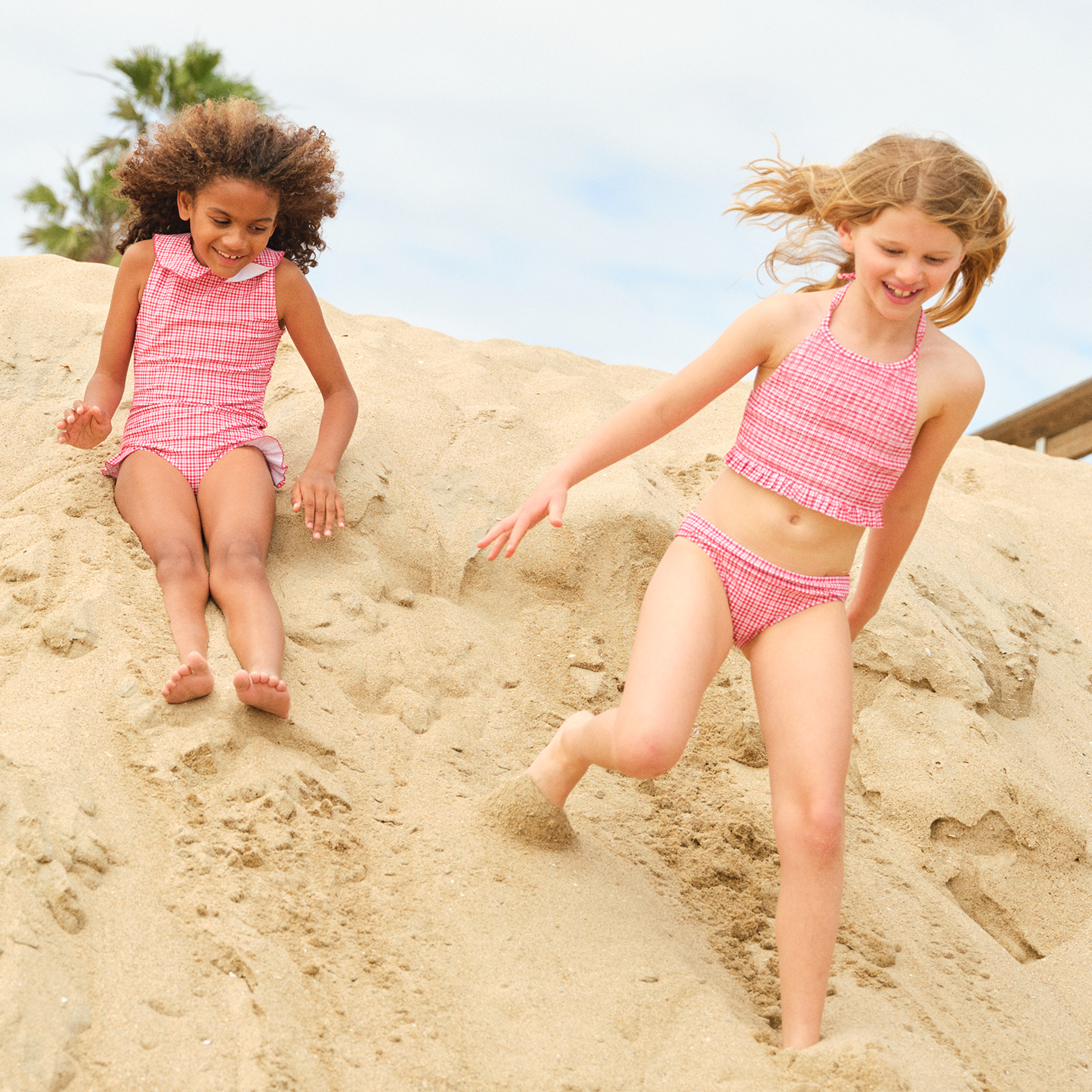 girls poppy gingham smocked halter bikini