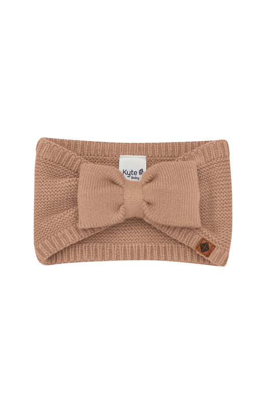 Chunky Knit Bow Headband in Latte