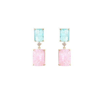 Silver Needle Geometric Block Ice Crack Earrings