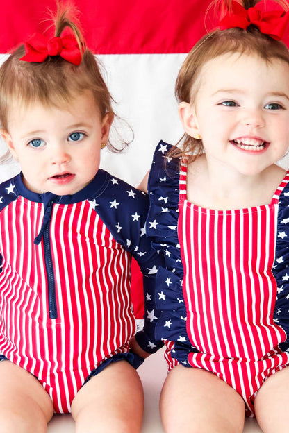 Long Sleeve Rash Guard with Front Zipper | Stars & Stripes Party