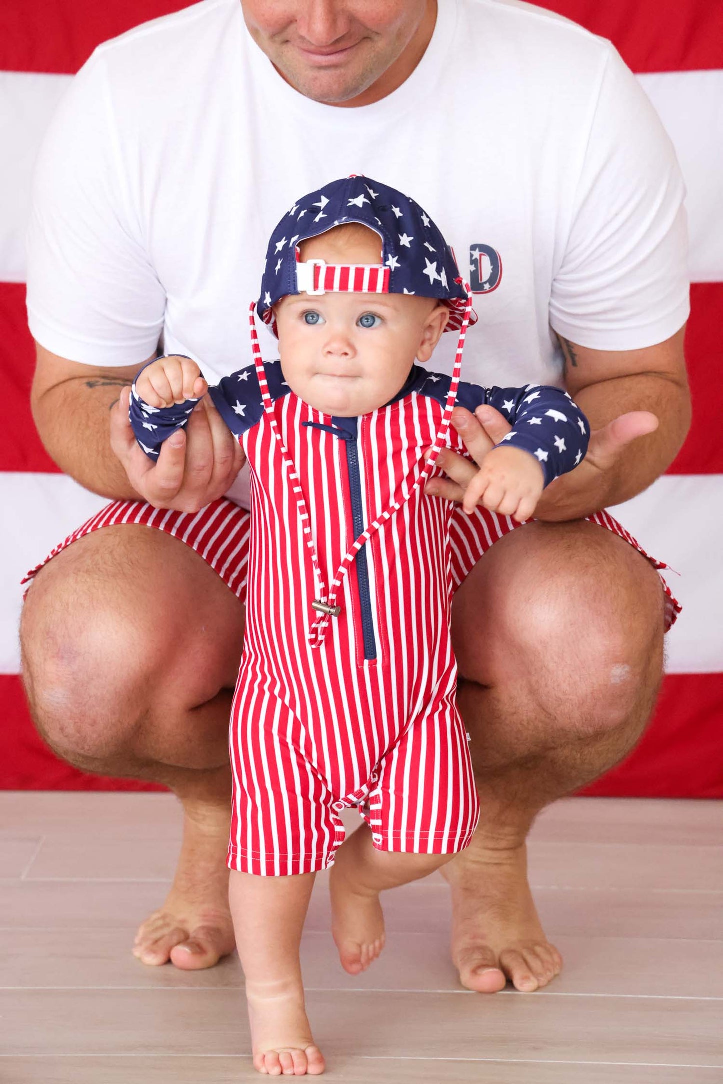 Long Sleeve Rash Guard Swim Romper Shortie | Stars & Stripes Party