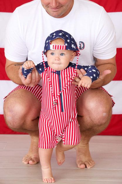 Long Sleeve Rash Guard Swim Romper Shortie | Stars & Stripes Party