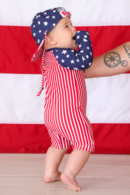 Long Sleeve Rash Guard Swim Romper Shortie | Stars & Stripes Party