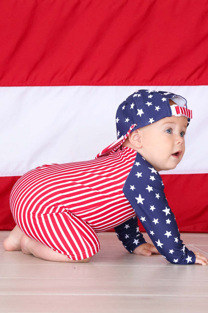 Long Sleeve Rash Guard Swim Romper Shortie | Stars & Stripes Party
