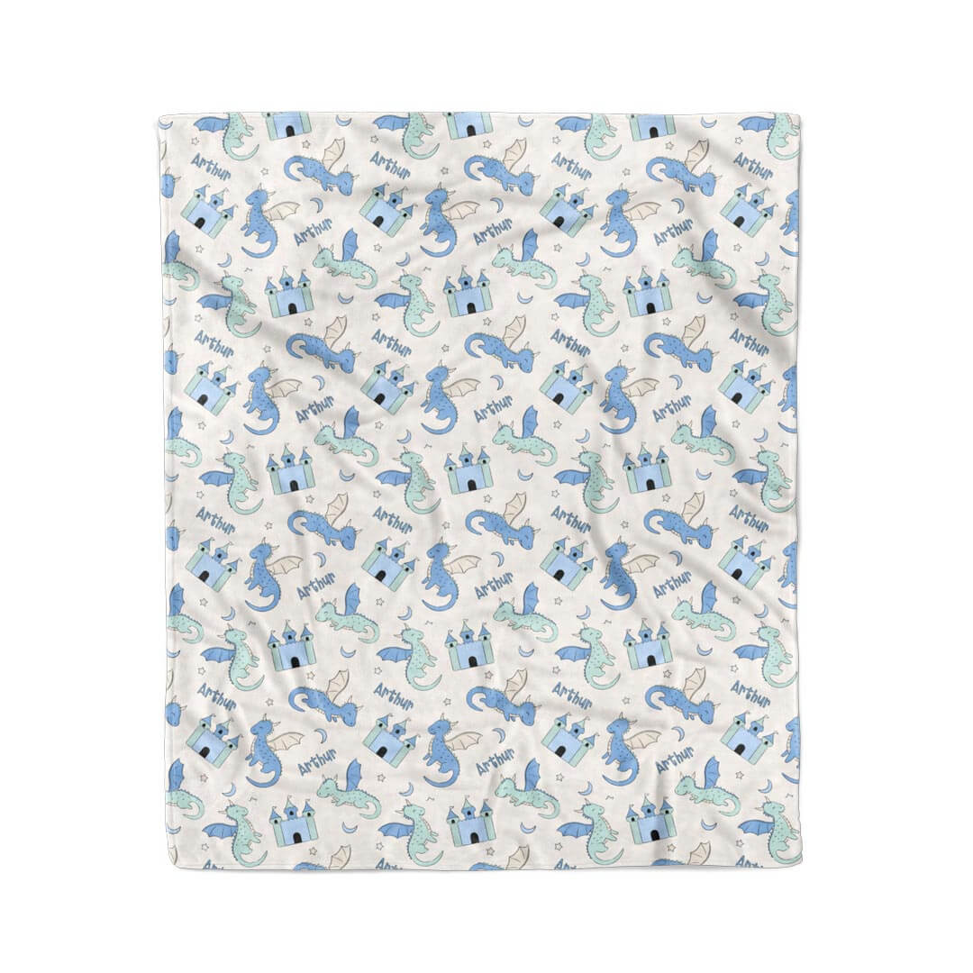 Dragon Adventure Personalized Kids Blanket | Blue