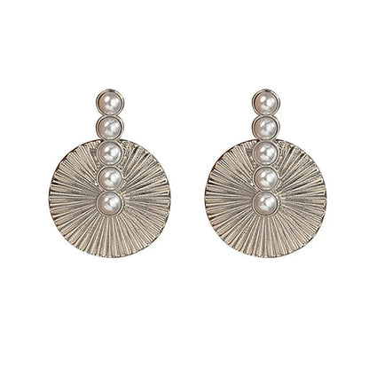 Pearl Round Fan Shaped Stainless Steel Earrings