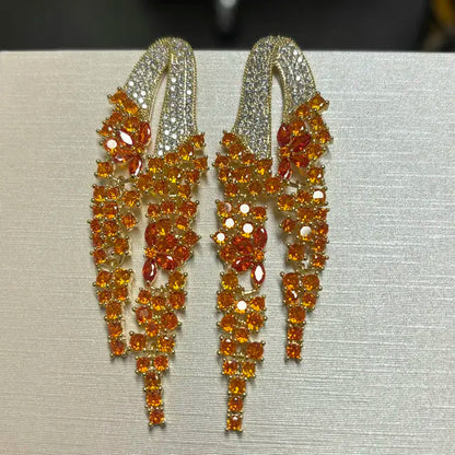 Zircon Long Tassel Earrings