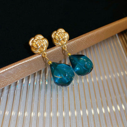Retro Square Flower Stud Earrings