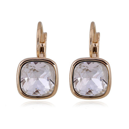 Square Metal Inlaid Crystal Glass Earrings