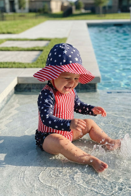 Long Sleeve Rash Guard With Ruffle Bottom | Stars & Stripes Party