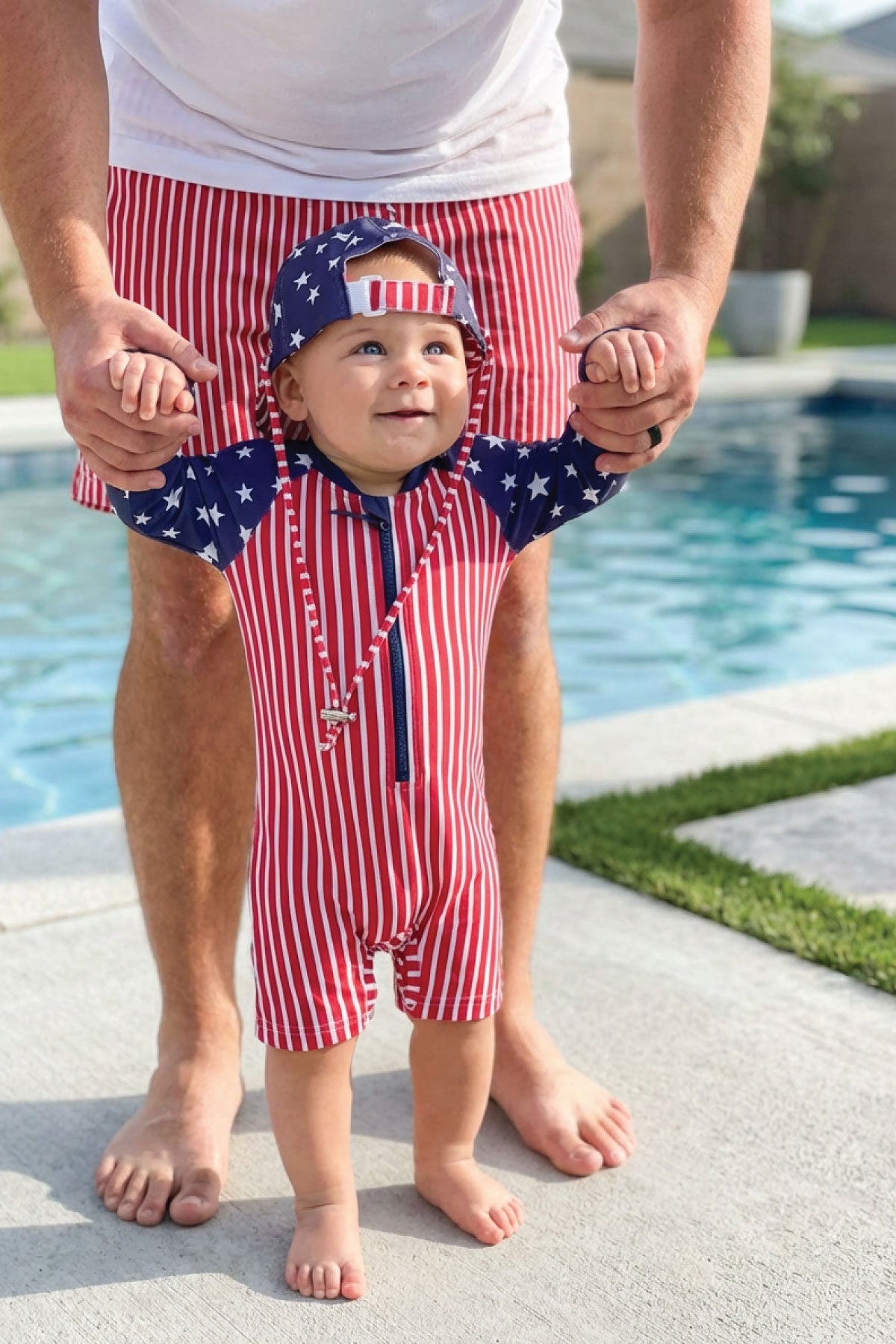 Long Sleeve Rash Guard Swim Romper Shortie | Stars & Stripes Party