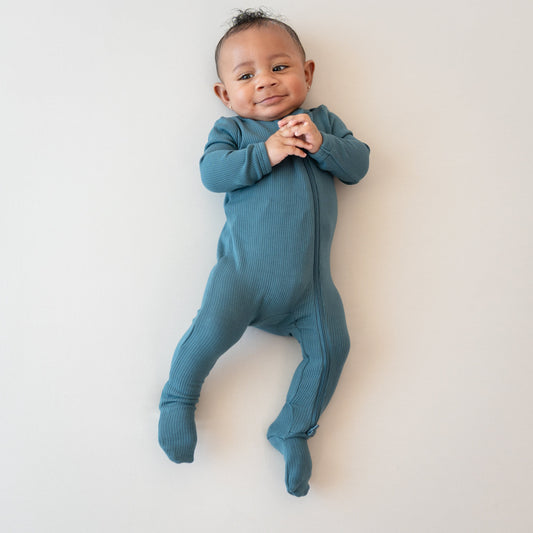 Ribbed Zipper Footie in Atlantic
