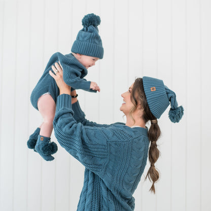 Chunky Cable Knit Beanie in Atlantic