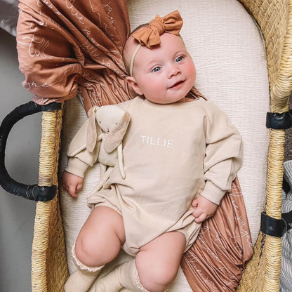 Personalized Sweatshirt Bubble Romper | Solid