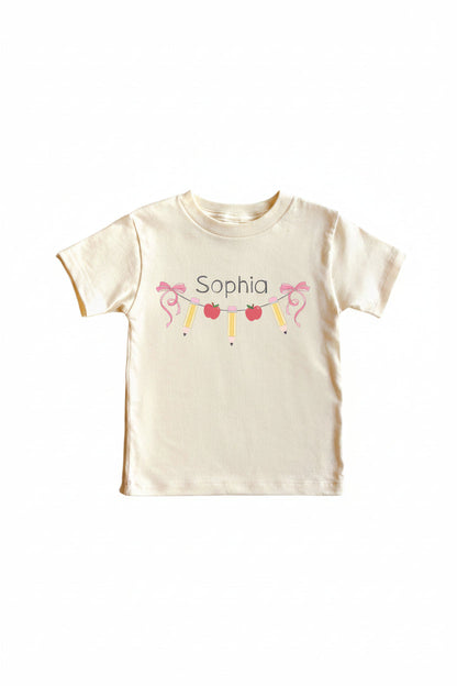 Personalized Pencil Garland Kids Graphic Tee | Natural