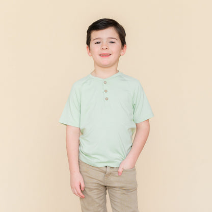 Short Sleeve Toddler Henley Tee in Basil
