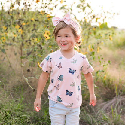 Toddler V-Neck Tee in Blush Butterfly