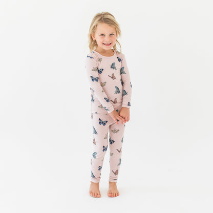 Long Sleeve Pajamas in Blush Butterfly