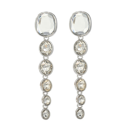 Multi layered Oval Water Diamond Long Earrings
