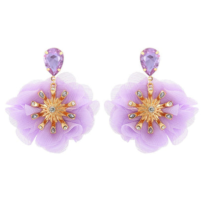 Chiffon Diamond Large Flower Earrings