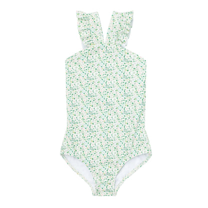 girls sea marsh floral v-neck crossover one piece